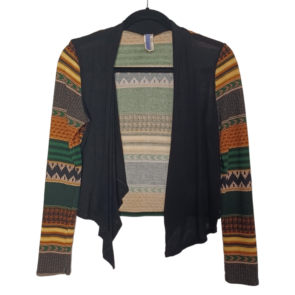 BLUEBELL Green Orange Yellow Tribal Stripe Print Long Sleeve Open Cardigan M
